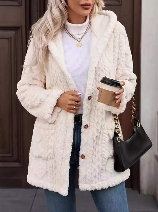 Cozy Button Up Hooded Fleece Outerwear