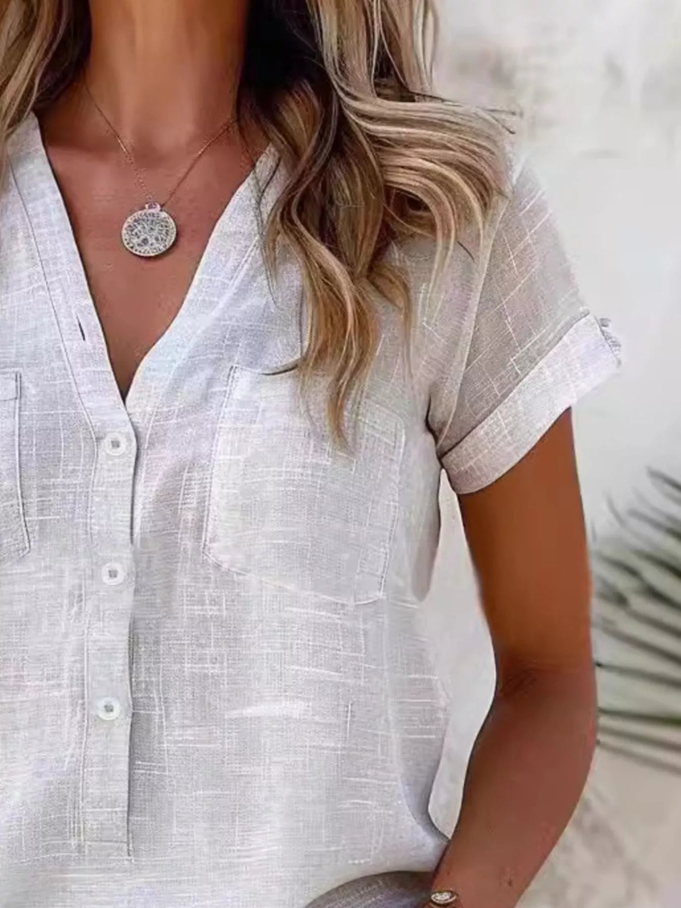 Full Size Casual V-Neck Button-Up Top Plus Size