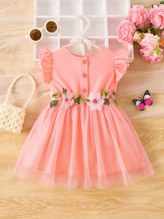 Children's Floral Ruffle Sleeve Dress