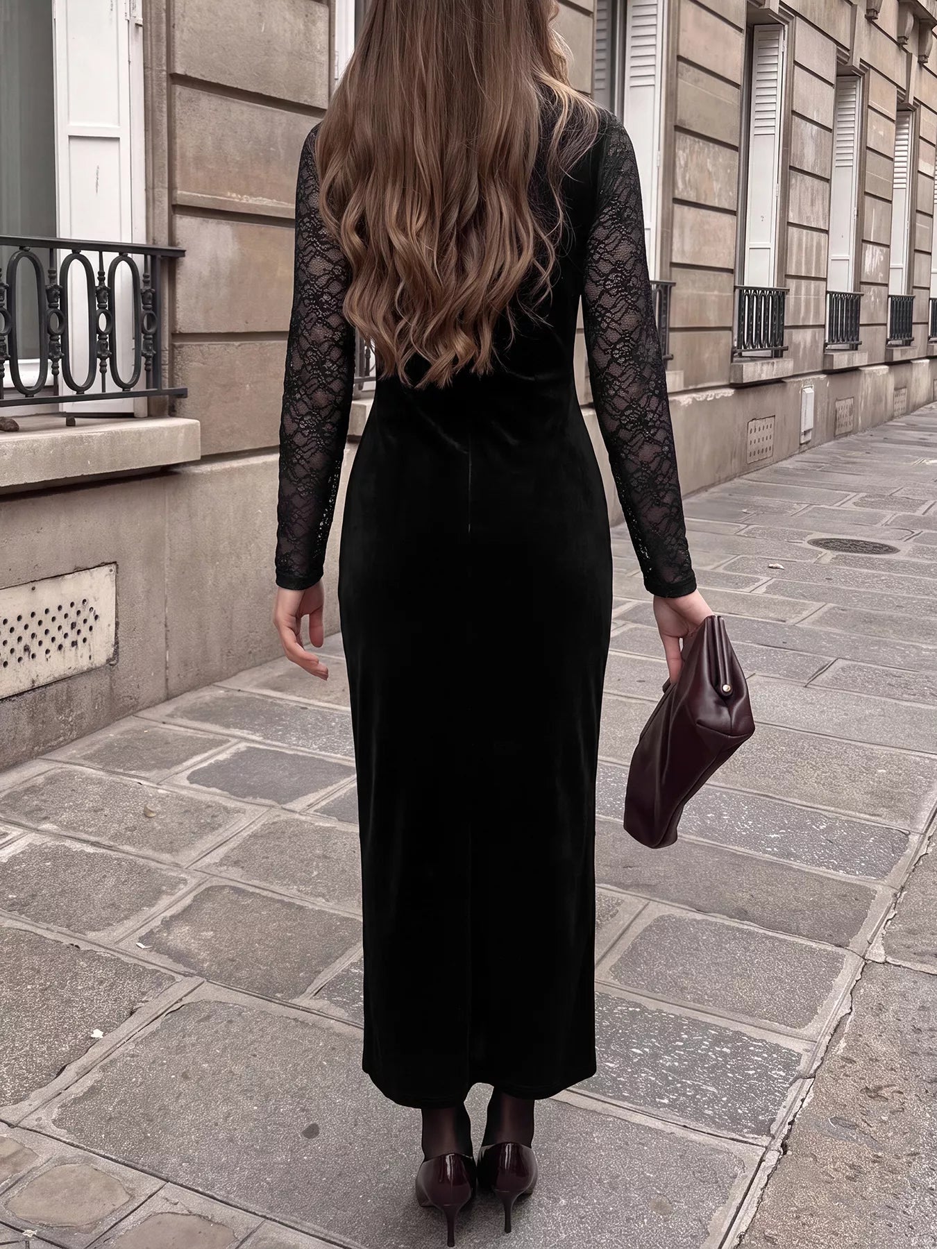 Elegant Lace and Velvet Midi Dress