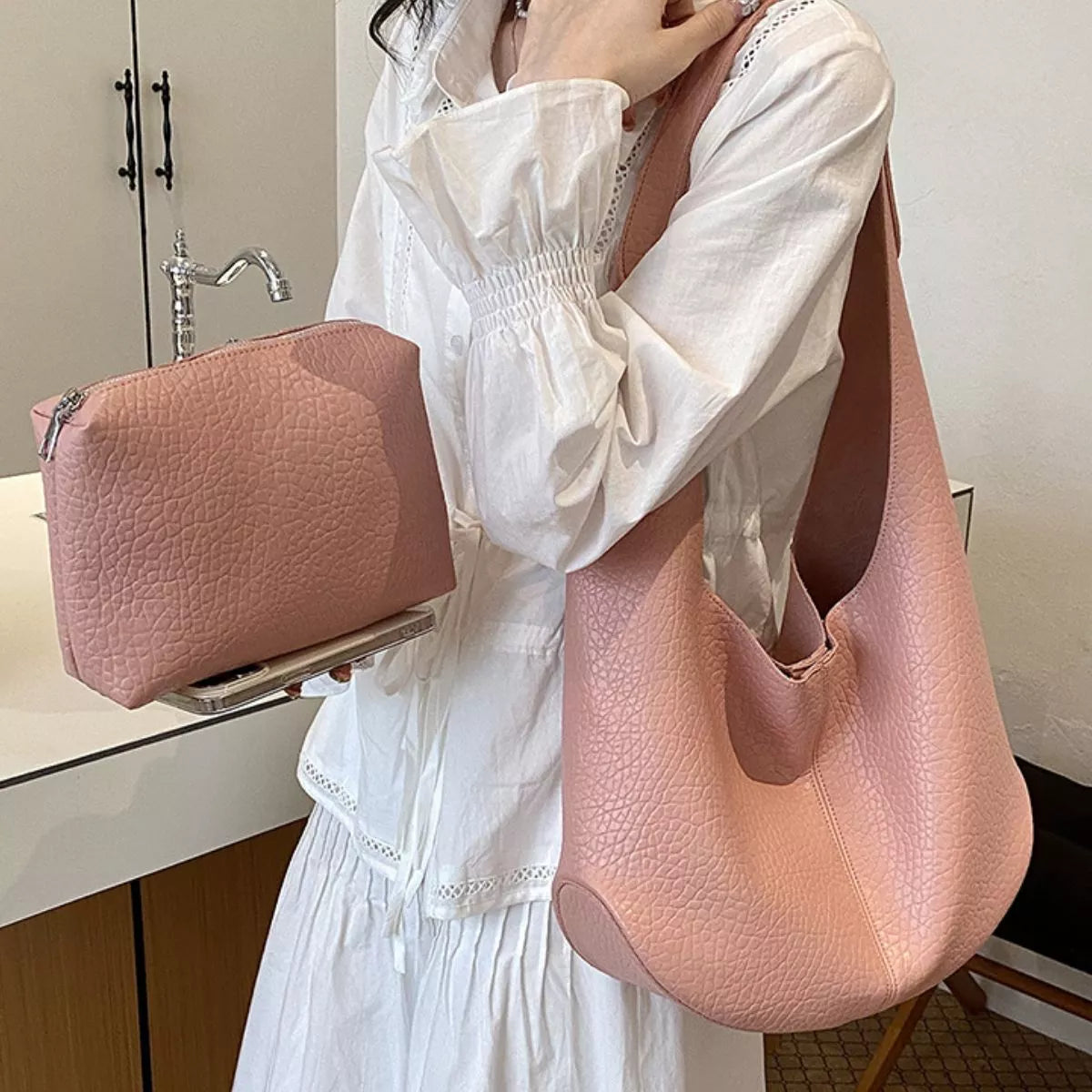 Textured Leather Shoulder Bag