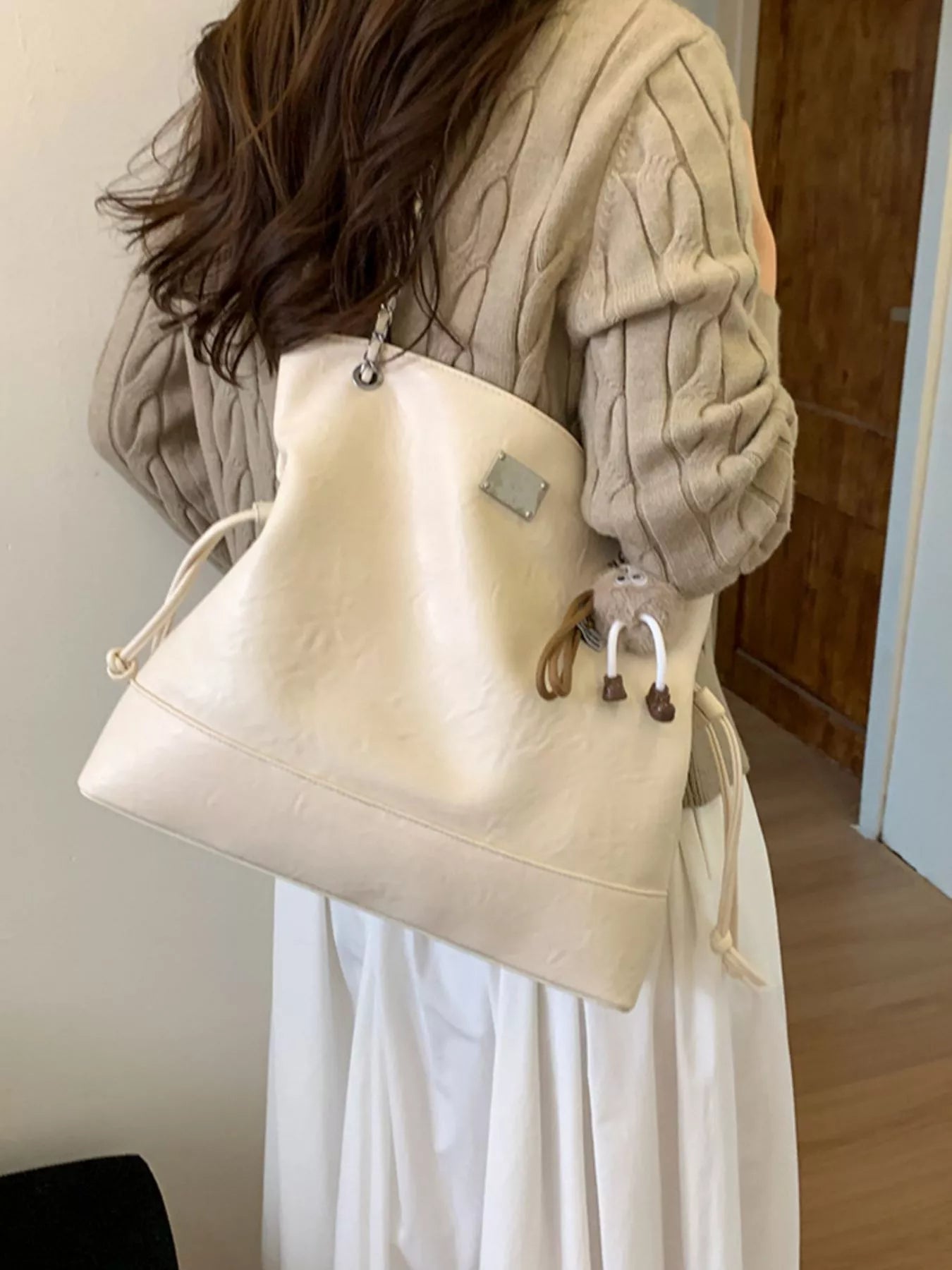 Chain Strap Faux Leather Tote Bag