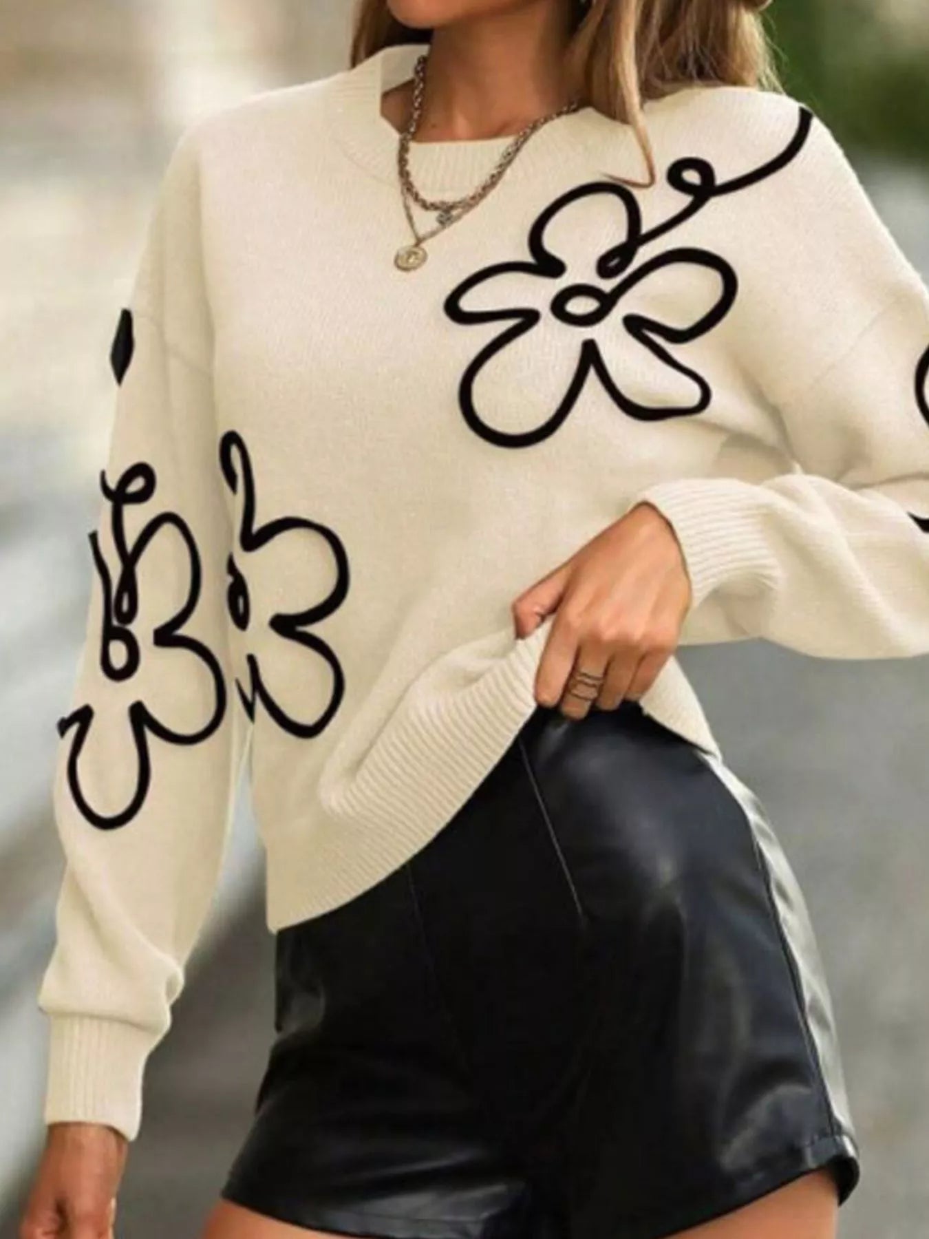 Flower Dropped Shoulder Sweater