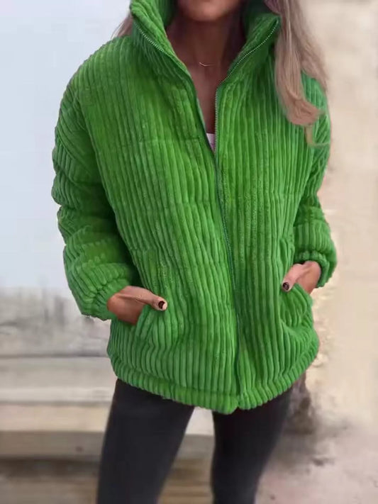 Full Size Zip Up Turtleneck Long Sleeve Winter Coat Plus Size