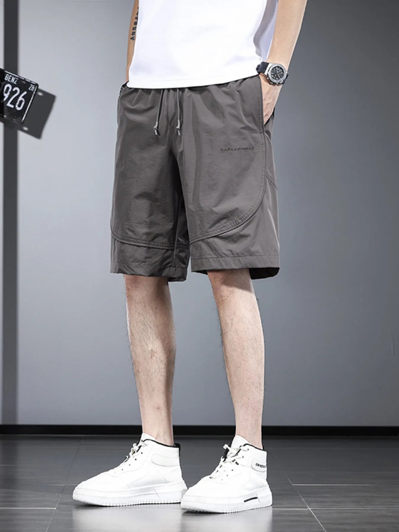 Men's Plus Size Drawstring Pocketed Shorts