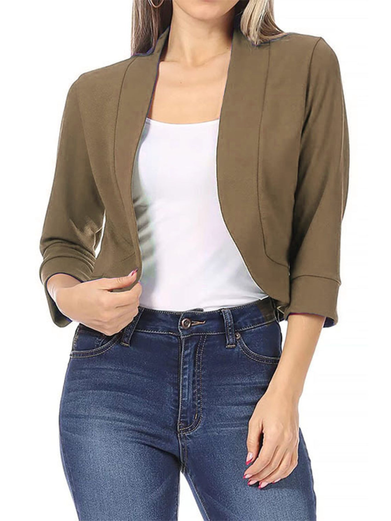 Full Size Cropped Open Front Blazer Plus Size
