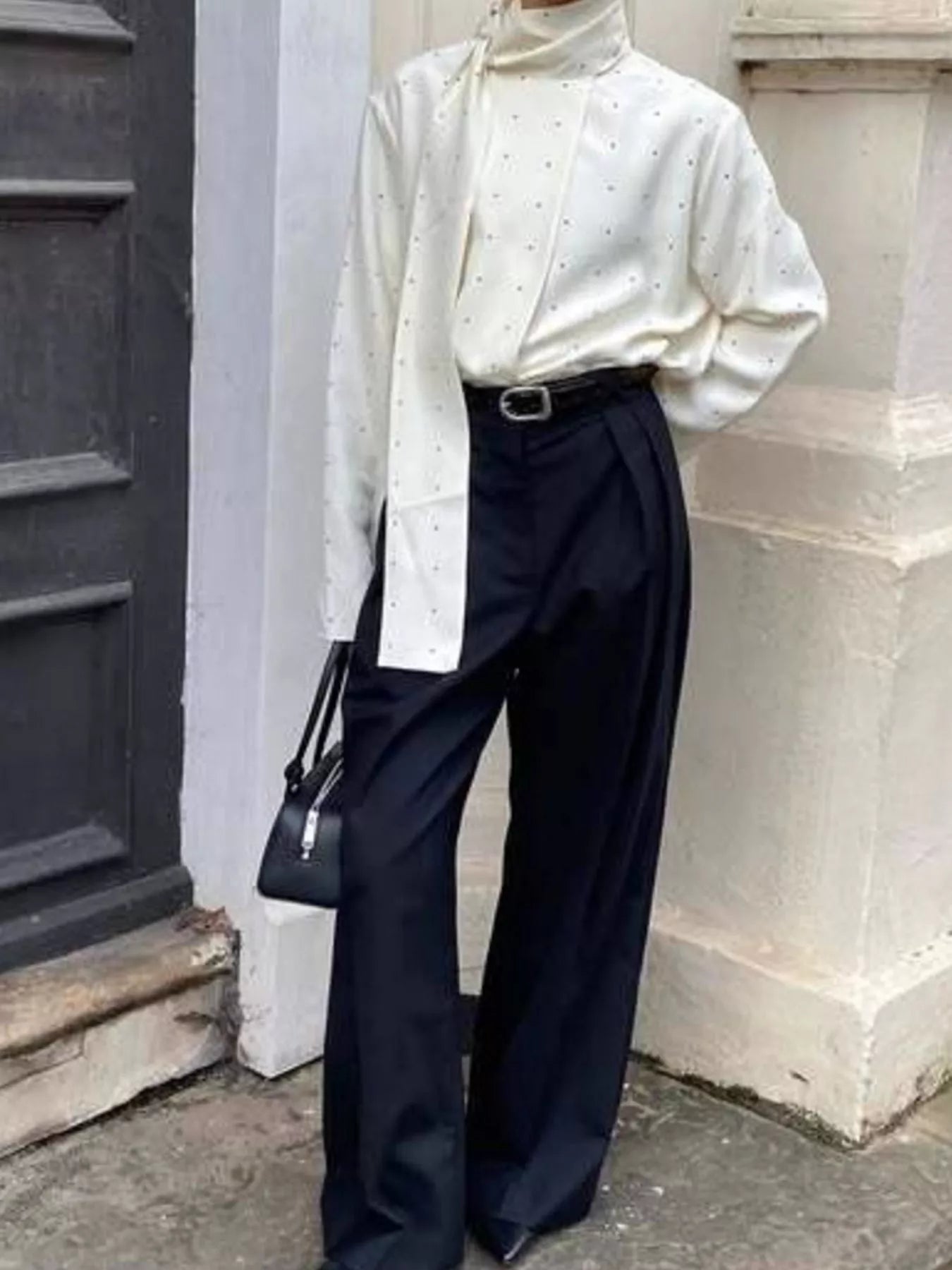 Polka Dot Silk Blouse with Scarf Neck Tie