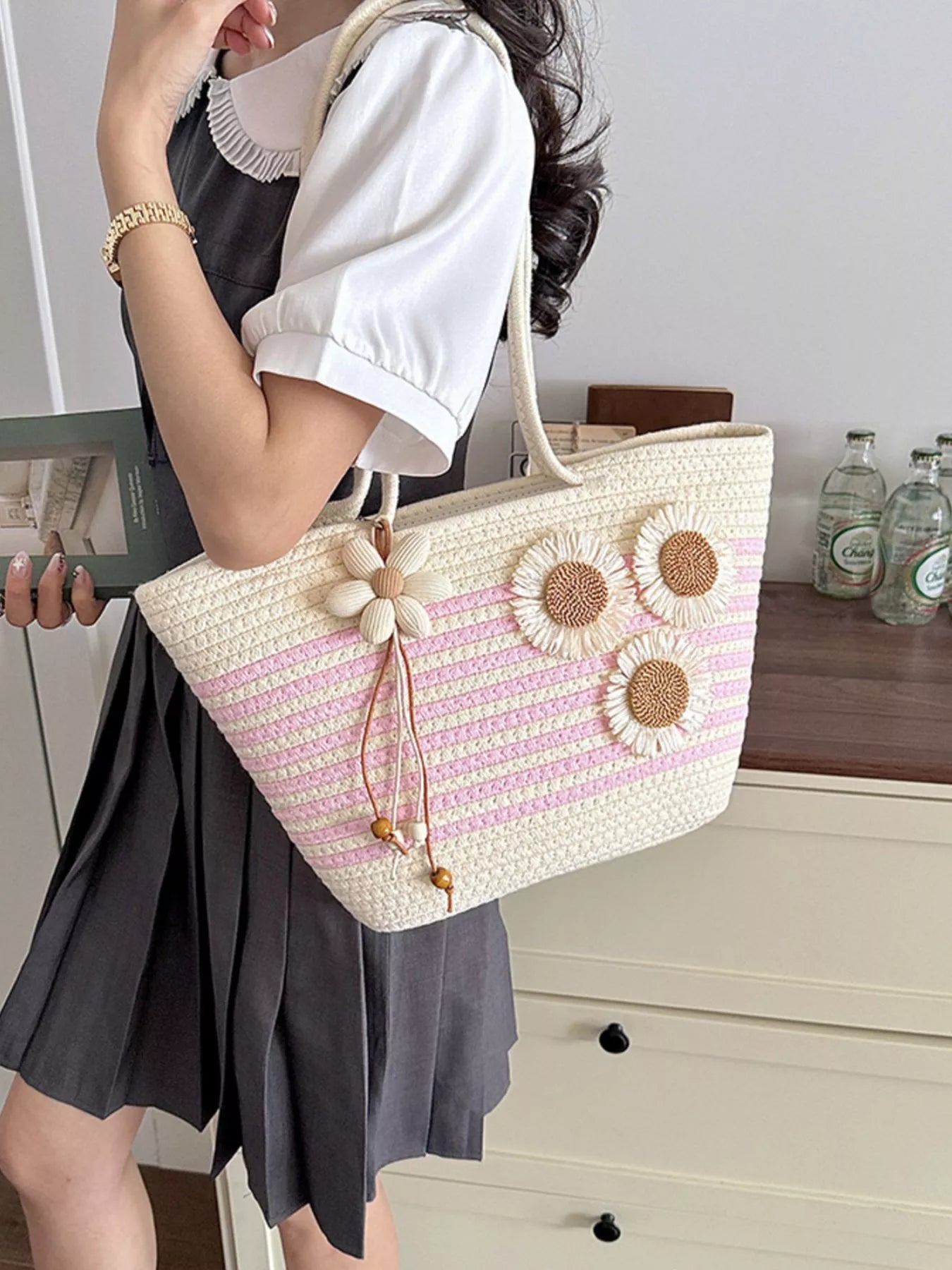 Sunflower Straw Woven Shoulder Bag