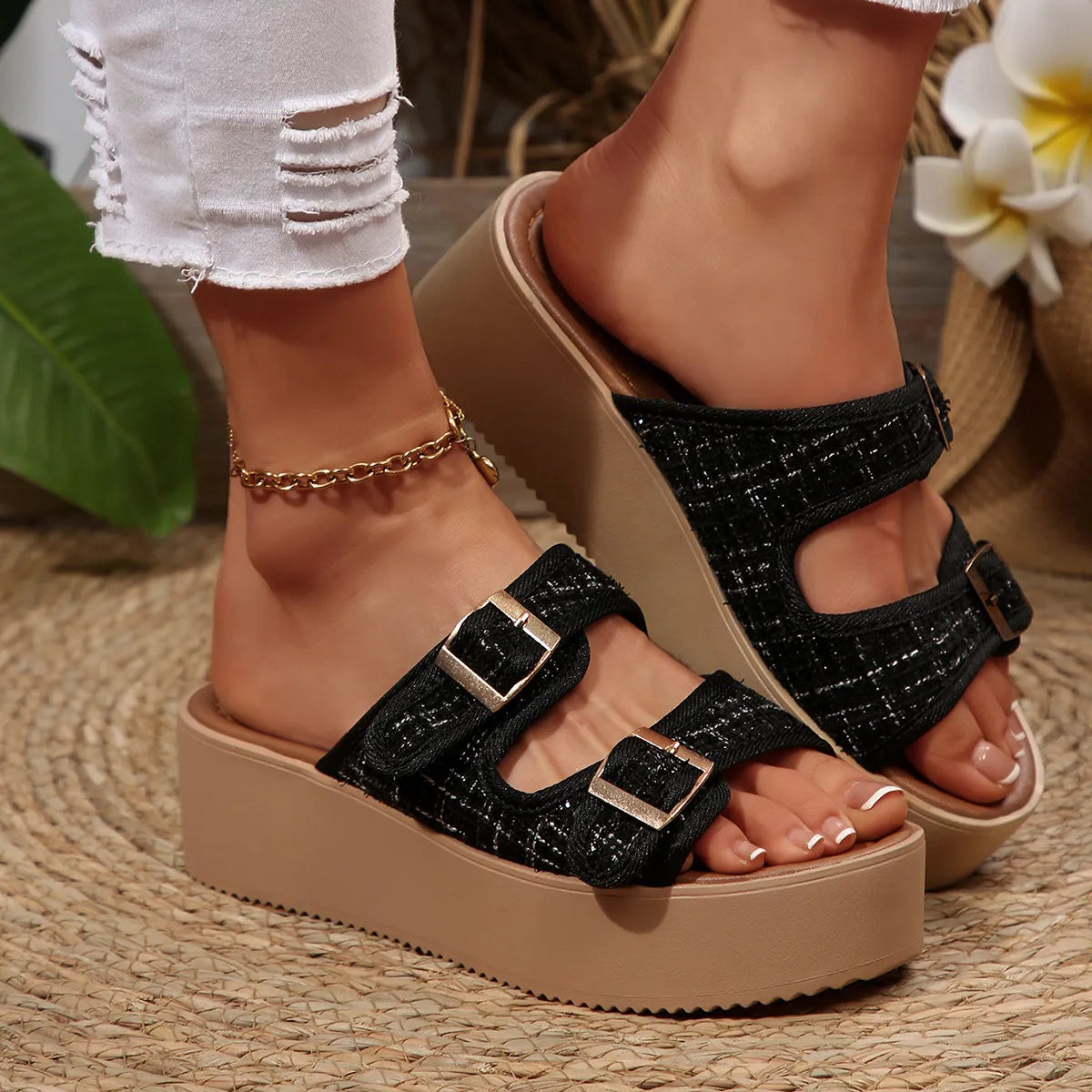 Double Buckle Platform Sandals