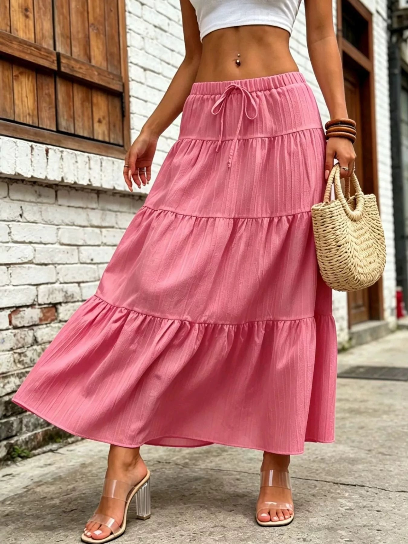 Tiered Maxi Skirt with Drawstring Waist