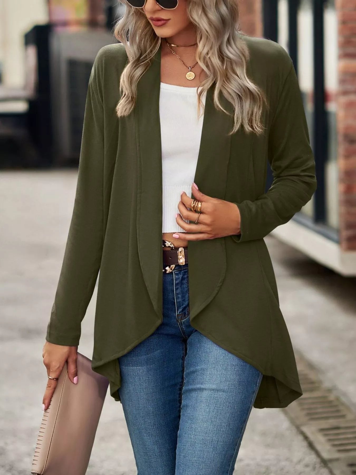 Open-Front Dropped Shoulder Cardigan
