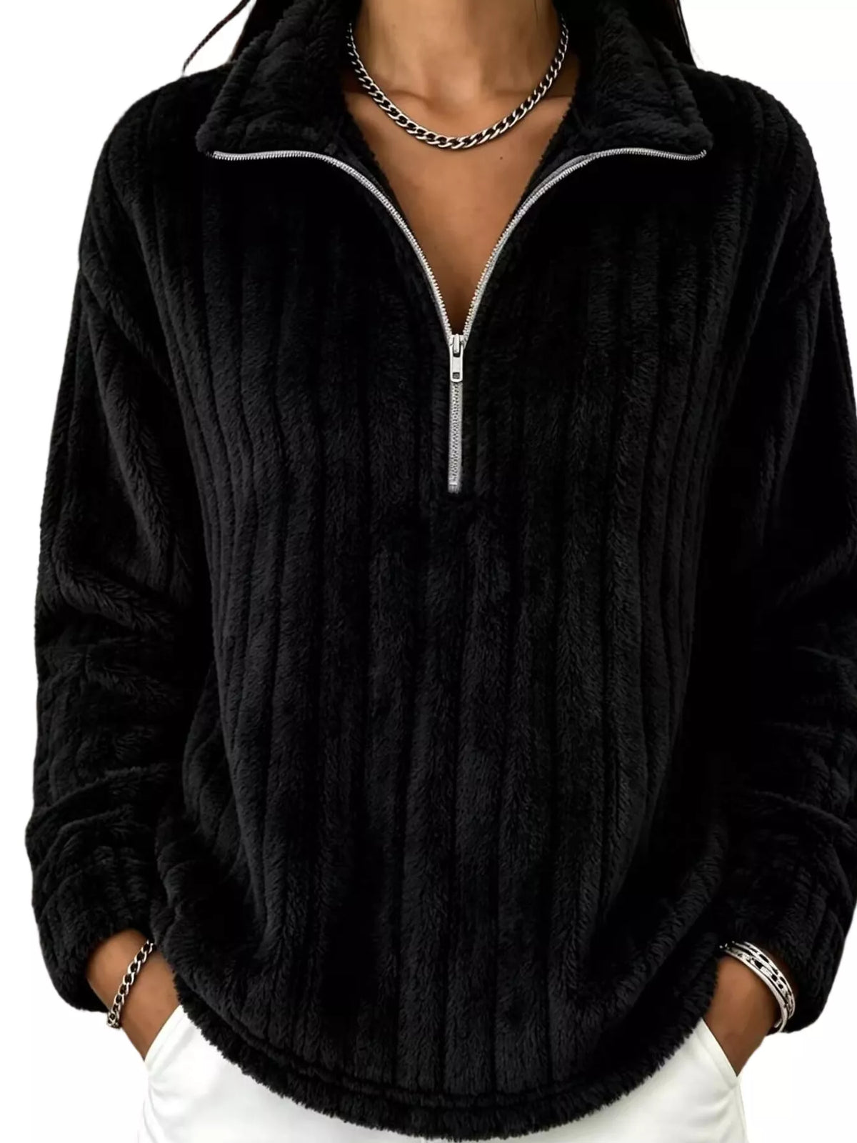Quarter-Zip Dropped Shoulder Sweatshirt