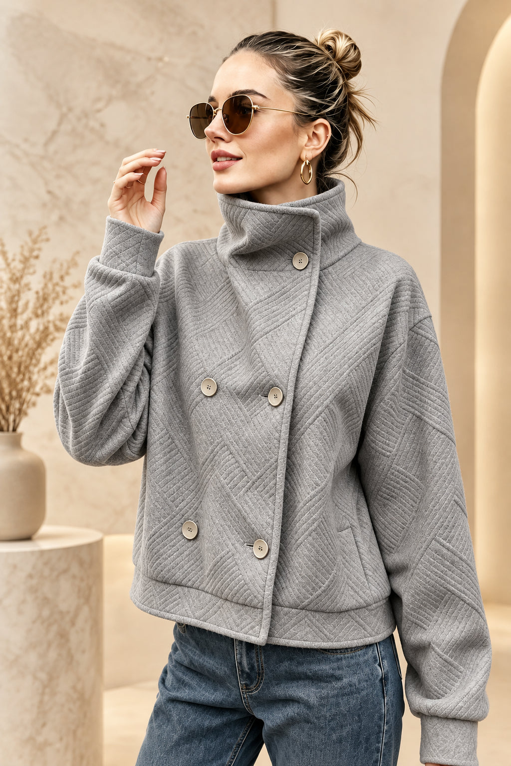 Women's Double-Breasted Turtleneck Lapel Coat