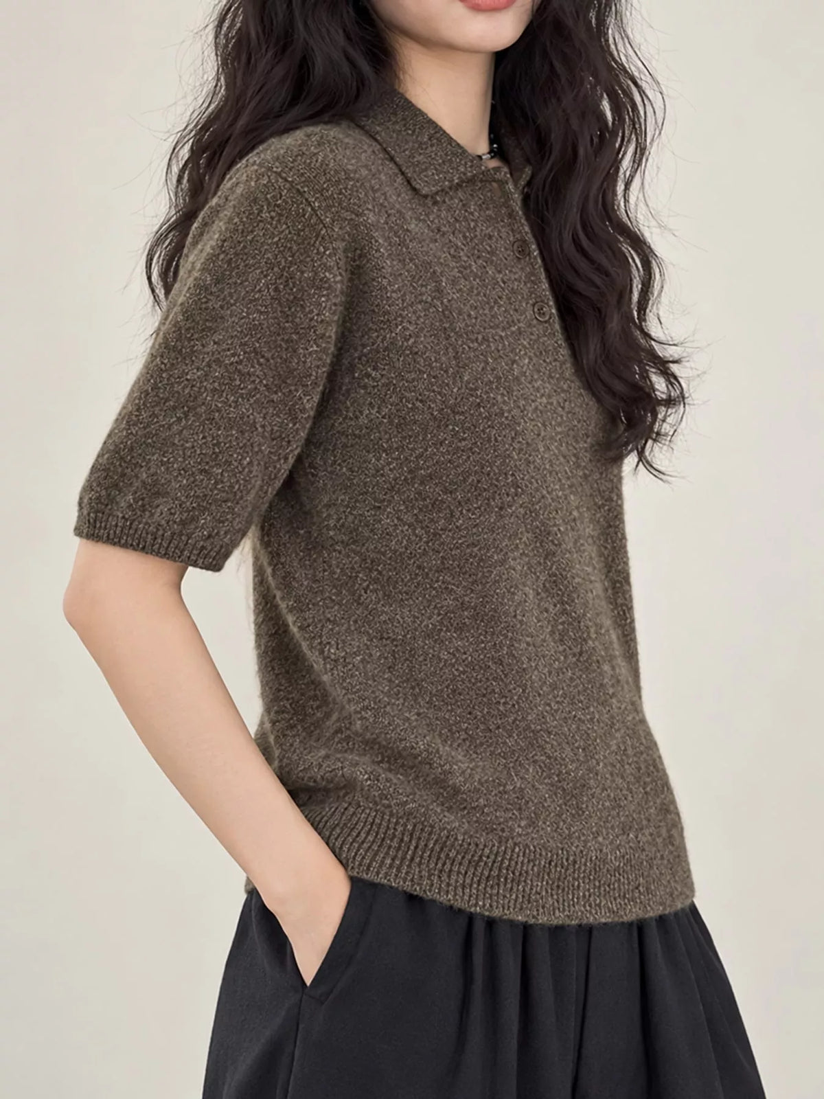 Wool Short-Sleeve knitted Polo Shirt