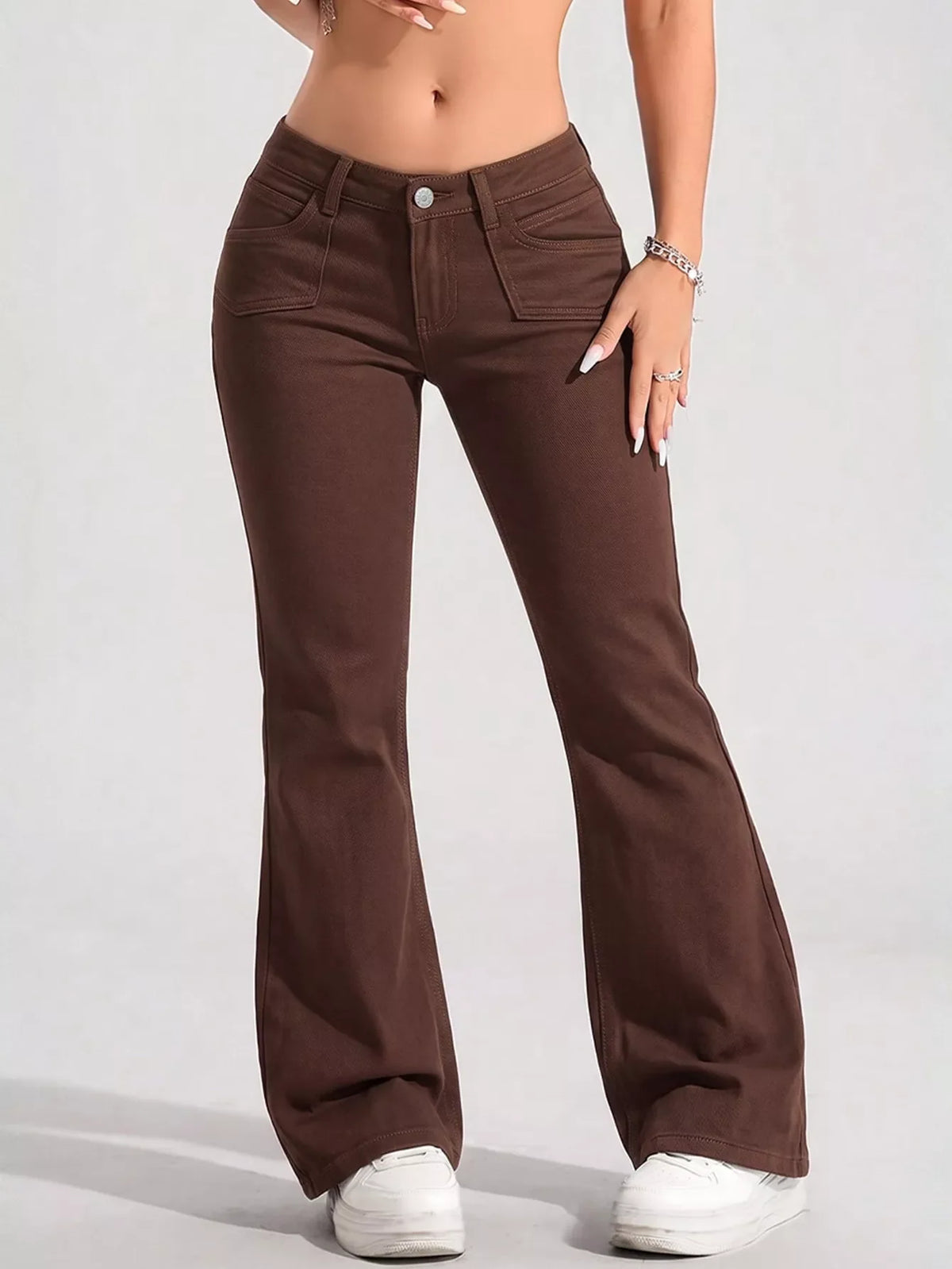 High-Waisted Flare Leg Jeans with Front Pockets