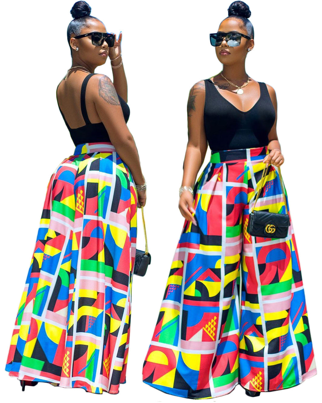 Women's Printed High-waisted Wide-leg Culottes With Letters