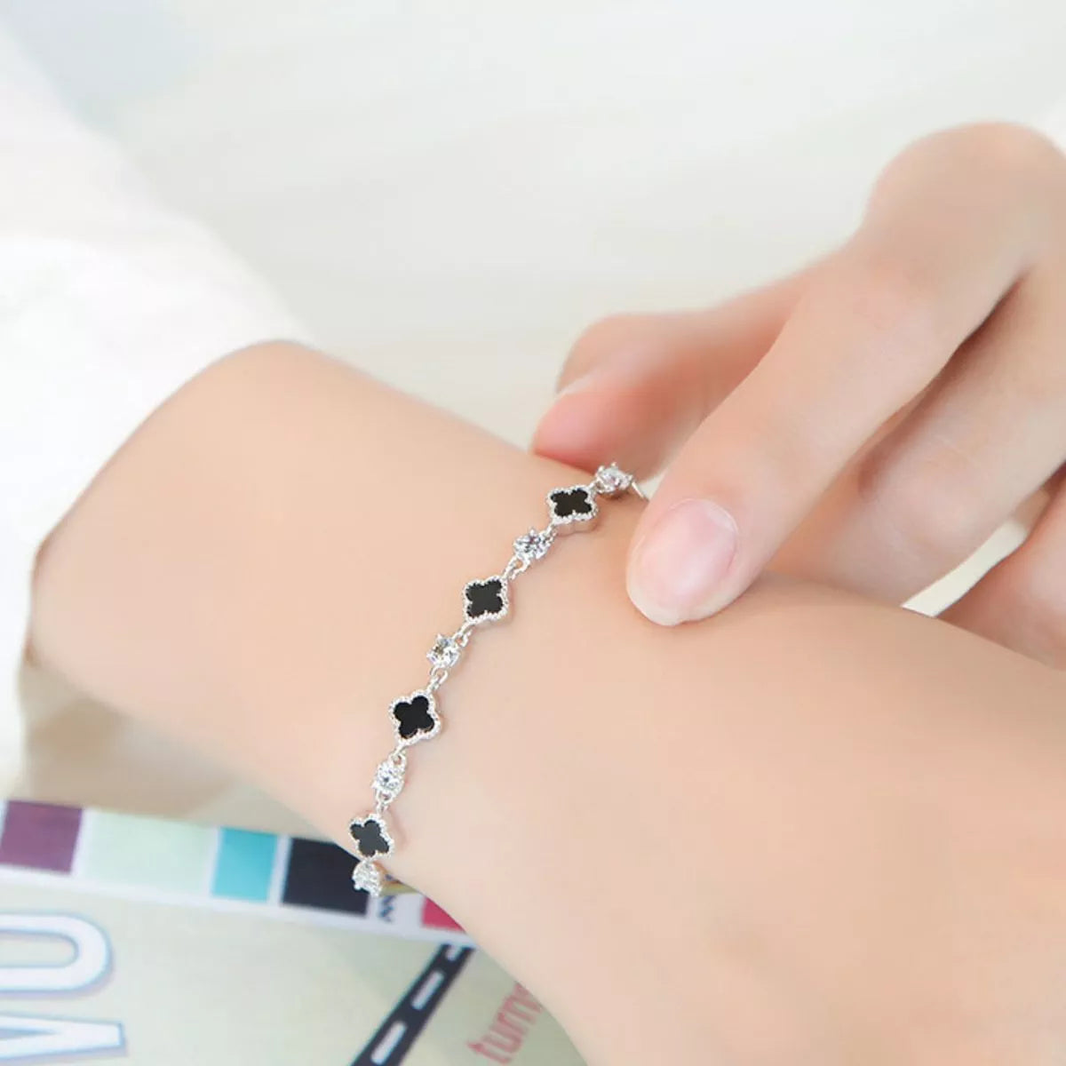 925 Sterling Silver Clover Charm Bracelet