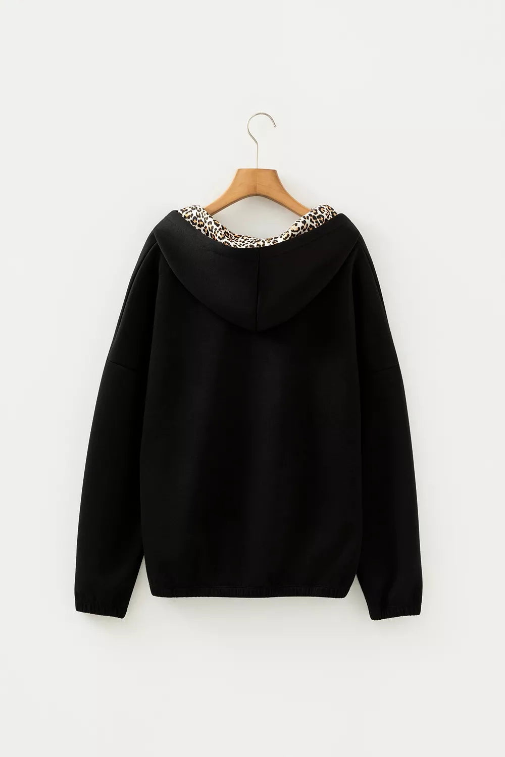 Elastic Cuffs Leopard Contrast Drawstring Hoodie