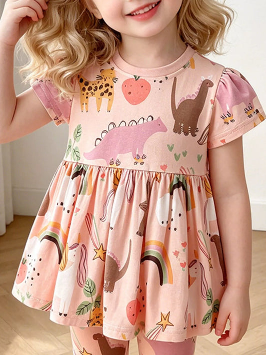 Children's Dinosaur & Rainbow Print Top and Pants Set