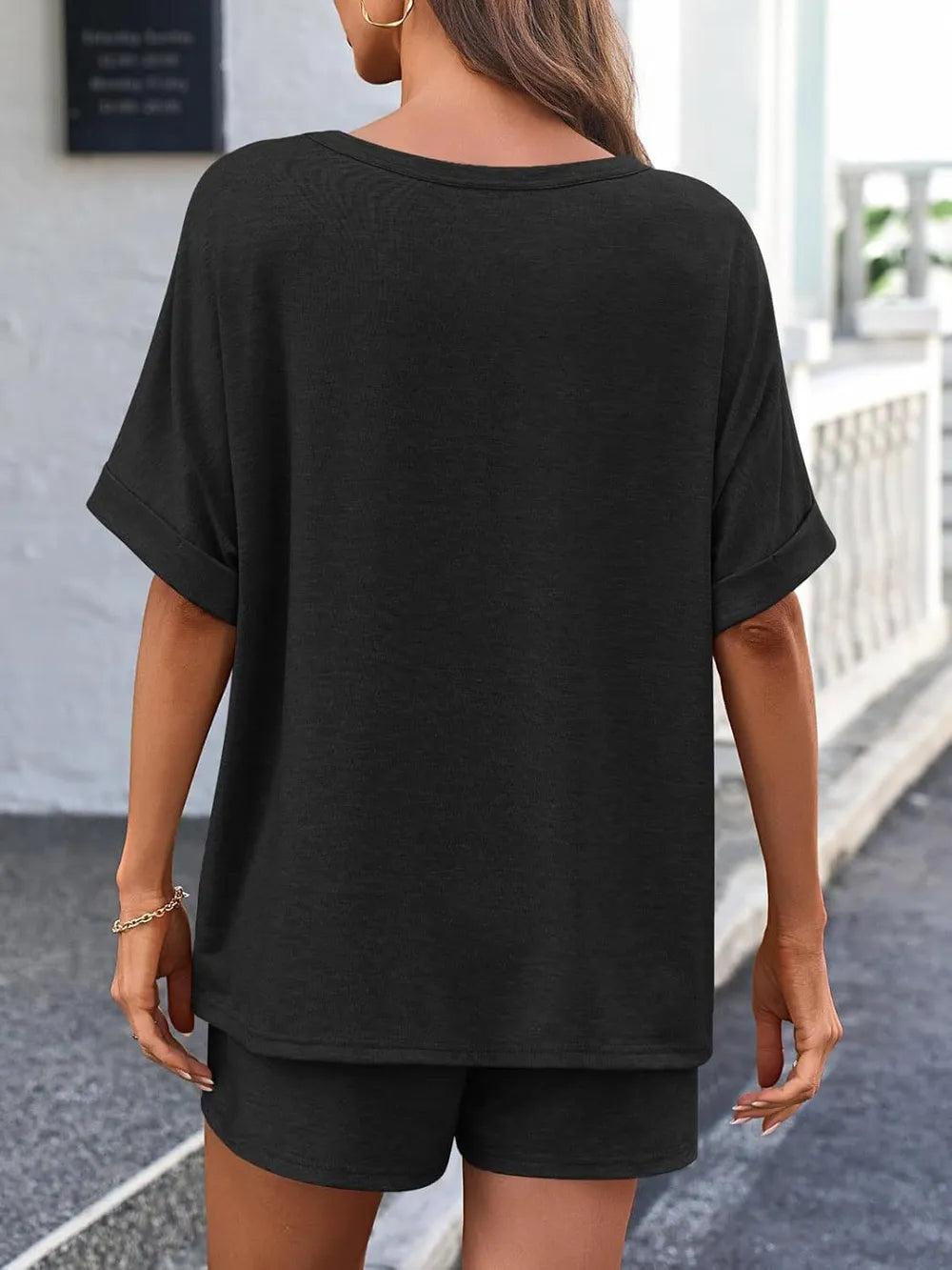 Round Neck T-Shirt and Drawstring Shorts Set