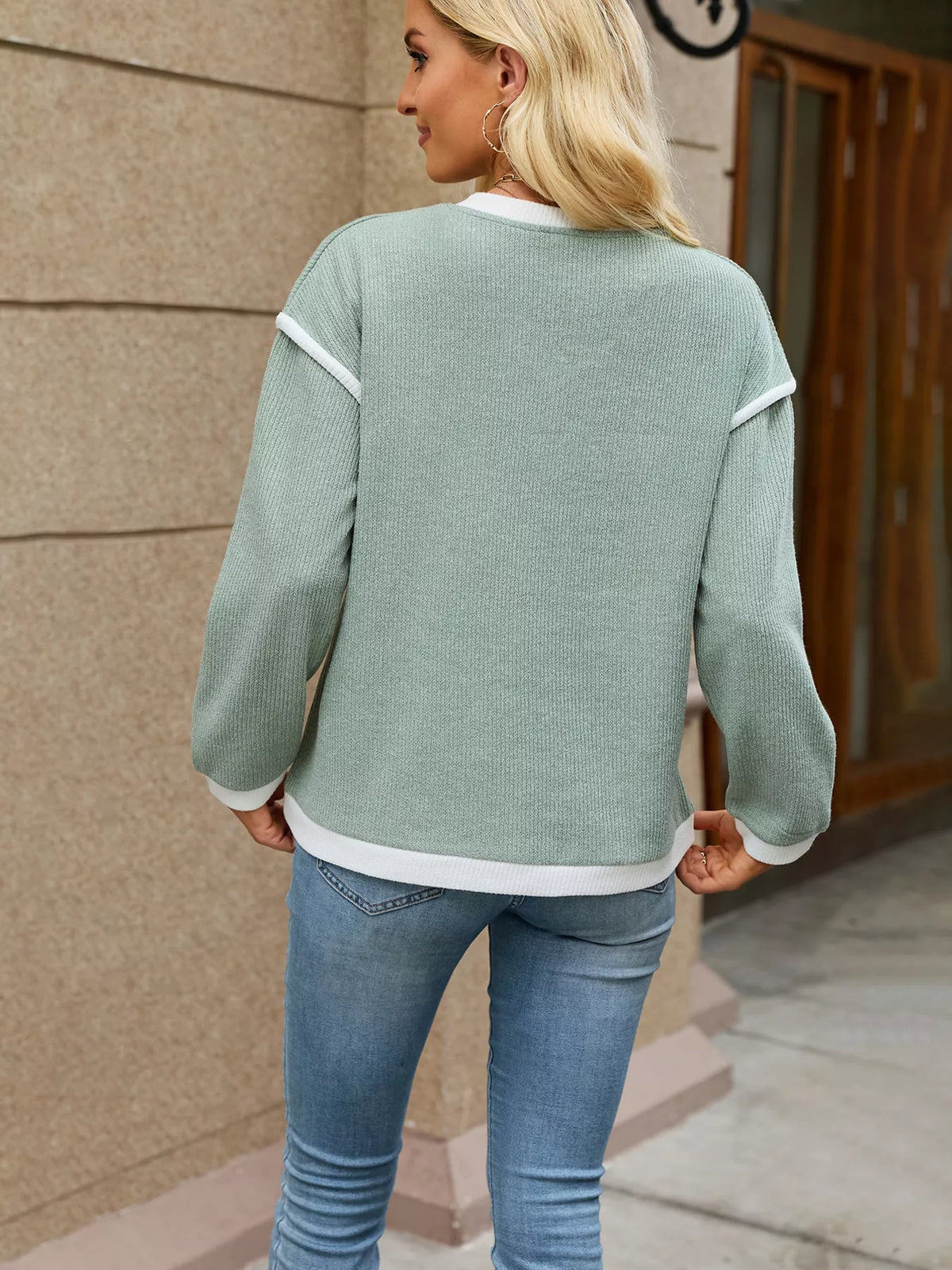 Casual V-Neck Dropped Shoulder Sweater