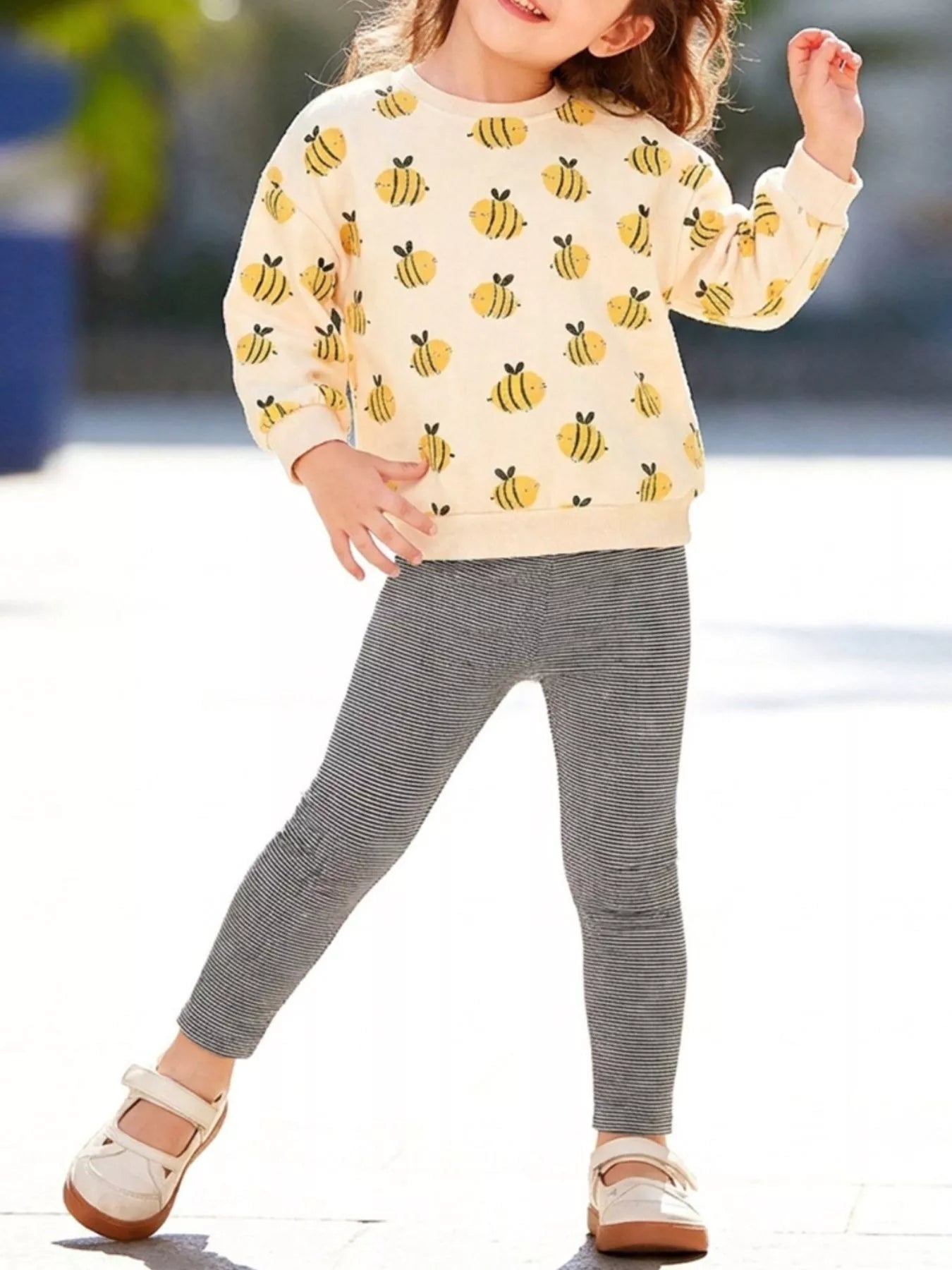 Children's Bee Print Sweatshirt and Leggings Two-Piece Set