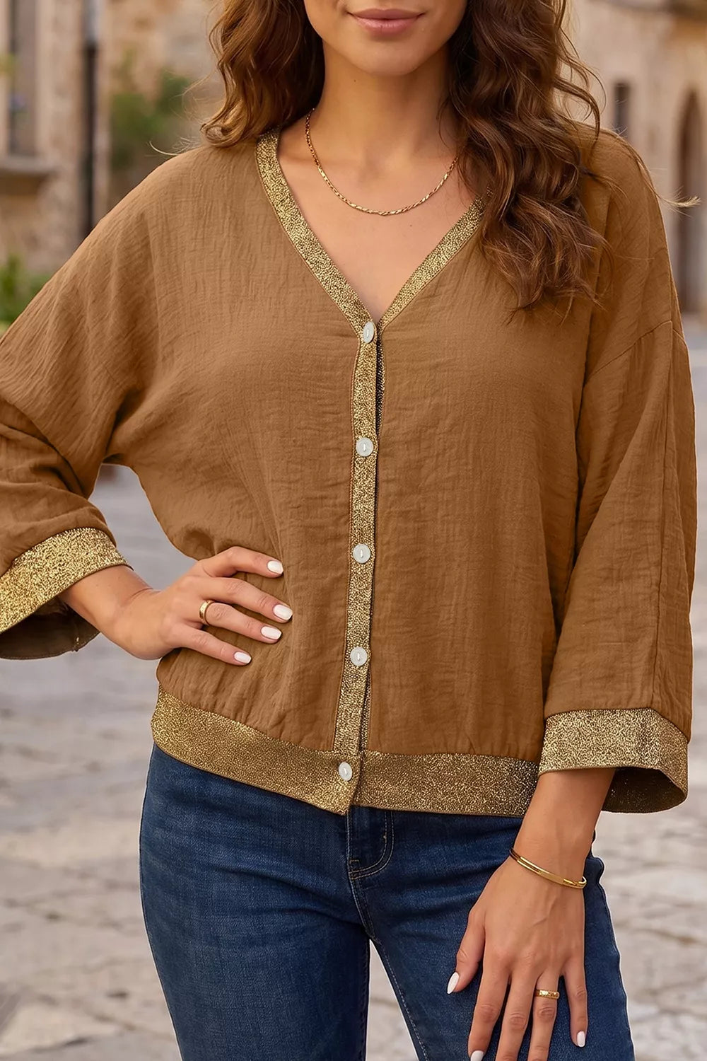 V-Neck Button Up Shirt