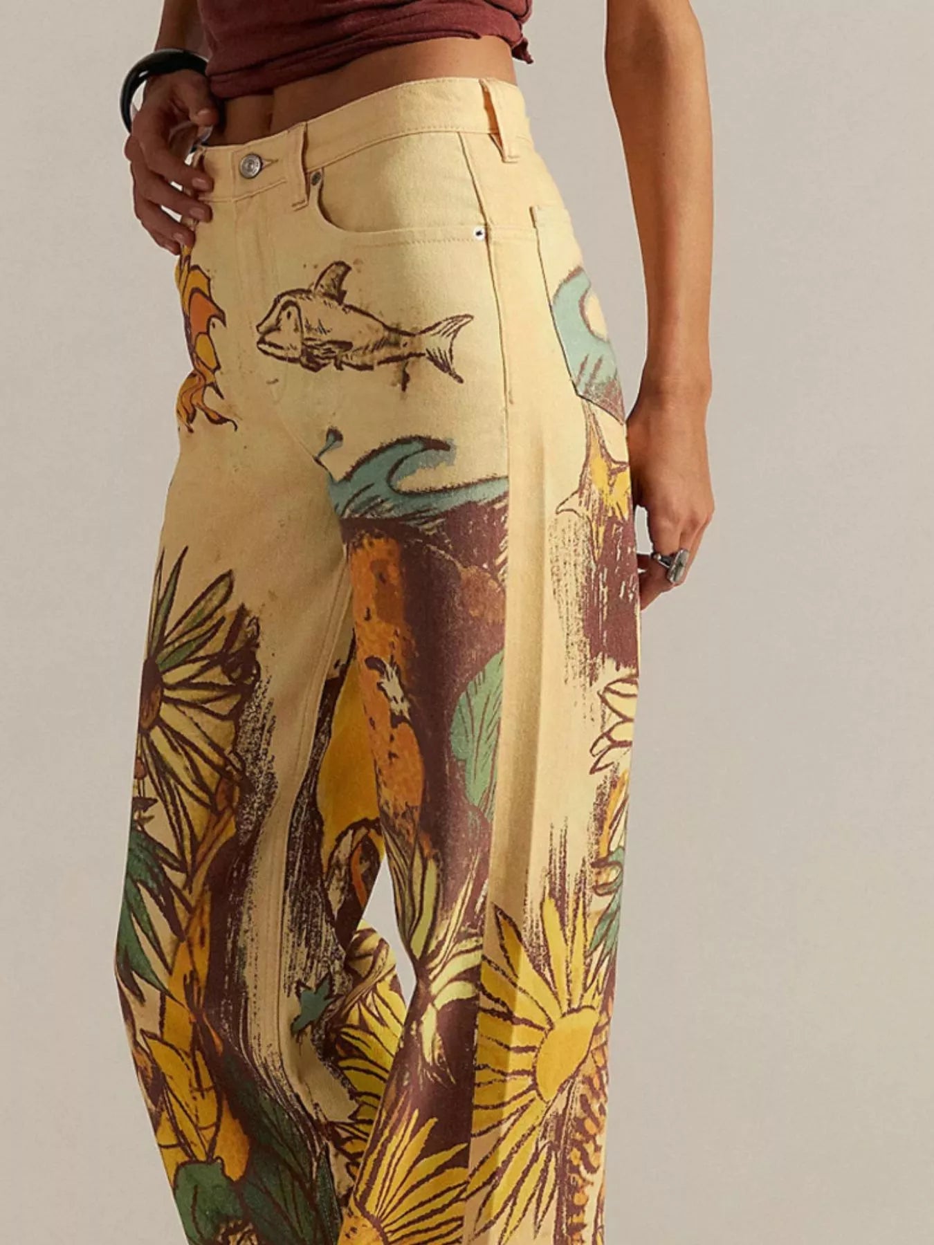 Printed Wide Leg Jeans