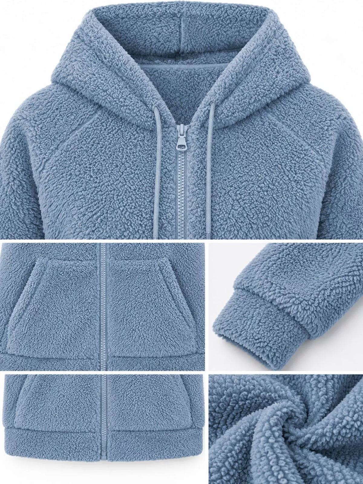 Drawstring Sherpa Zip-Up Hoodie