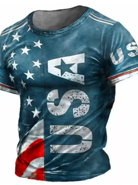 Men's Full Size USA Flag Print T-Shirt Plus Size