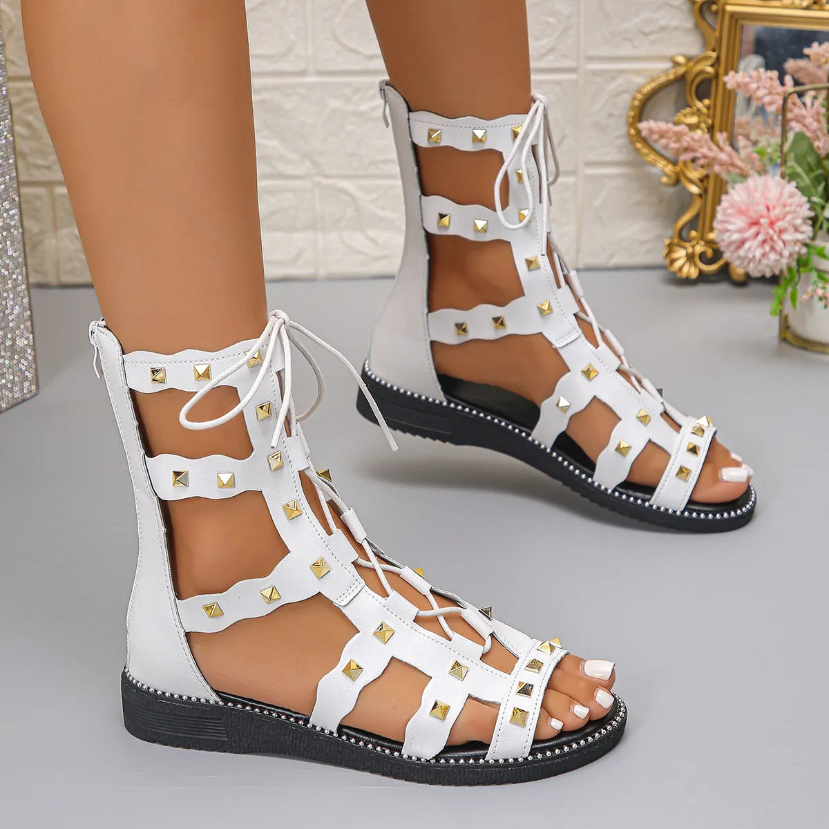 Open Toe Lace Up Sandals