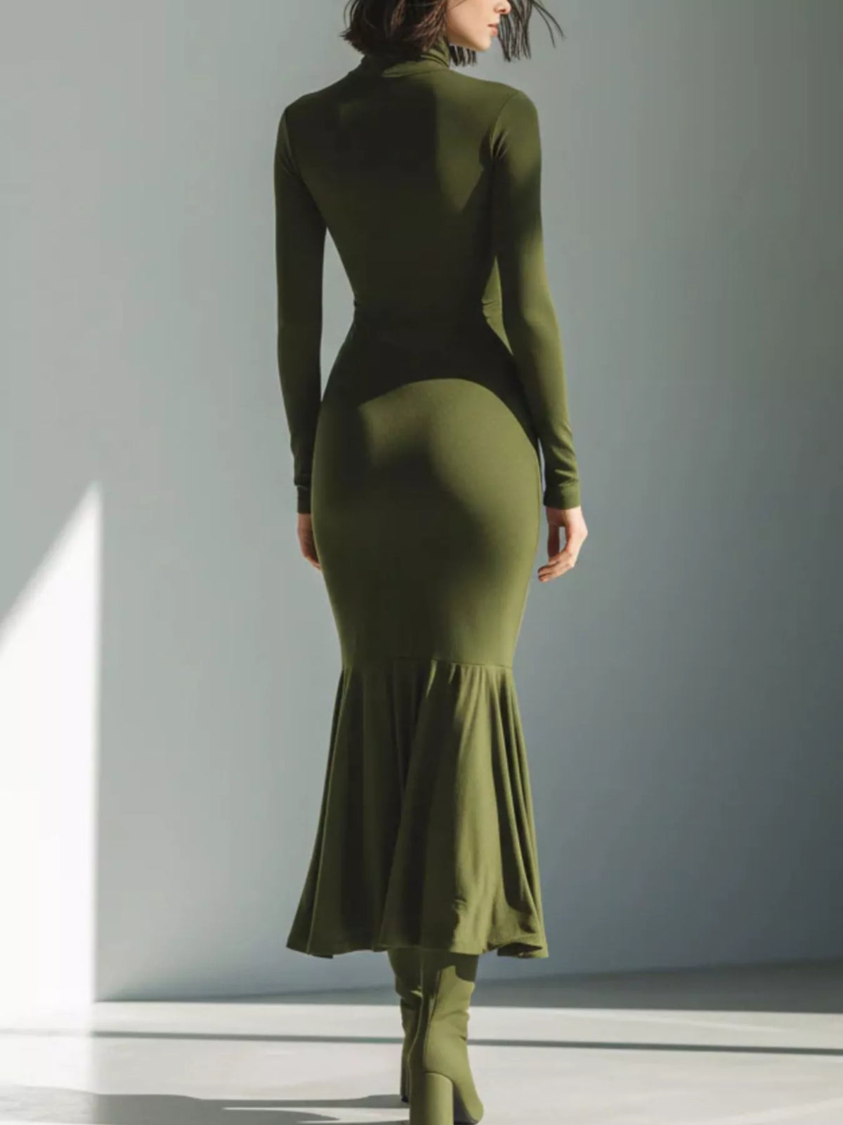 Full Size Slit Turtleneck Ruched Bodycon Mermaid Dress Plus Size