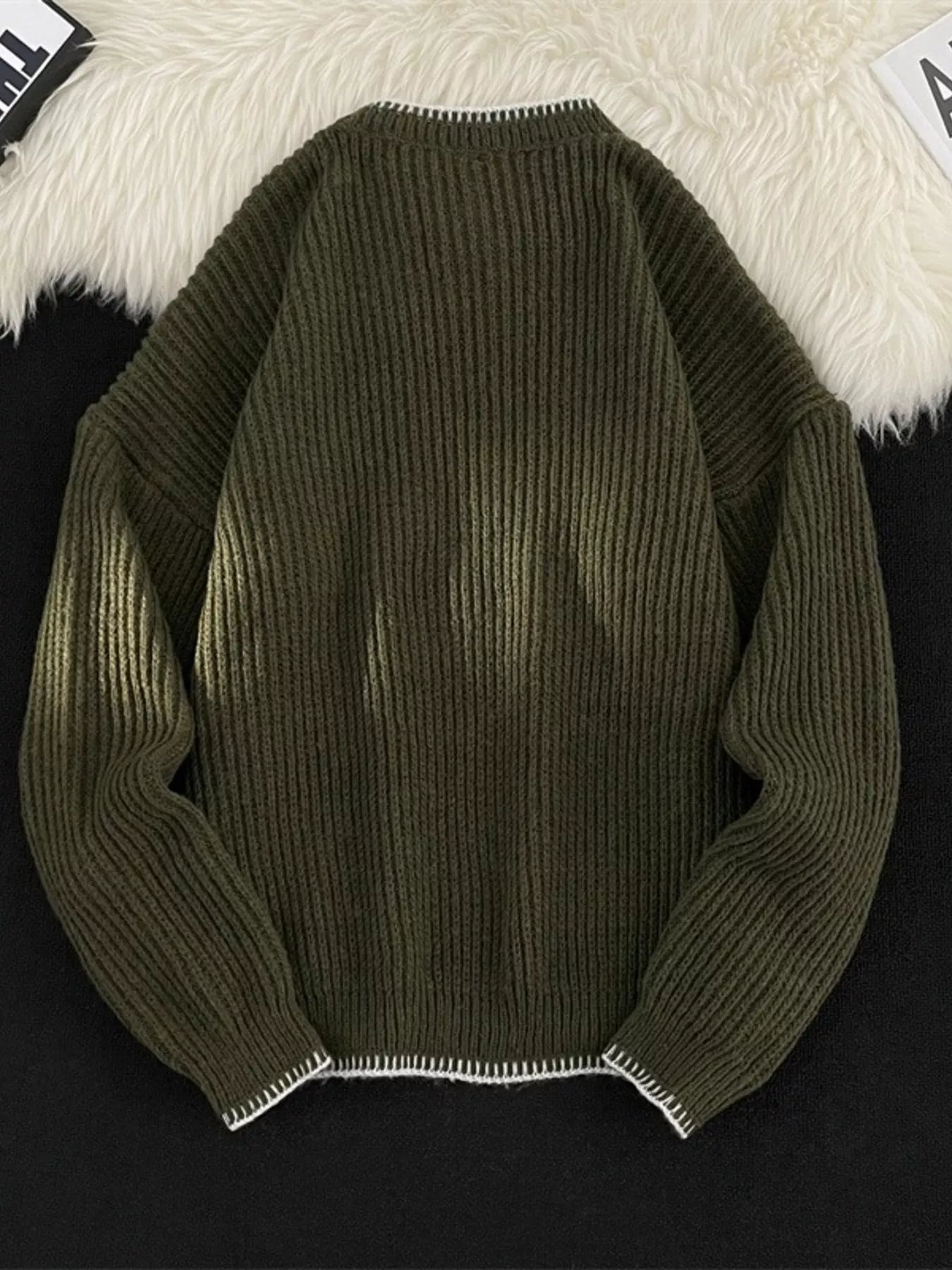 Men's Plus Size Ribbed Knit Pullover with Button Detail