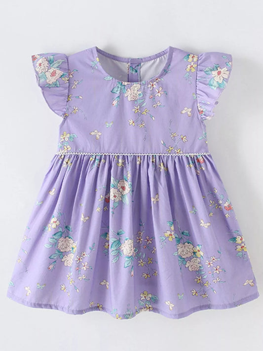 Children's Floral Print Ruffle Sleeve A-Line Dress