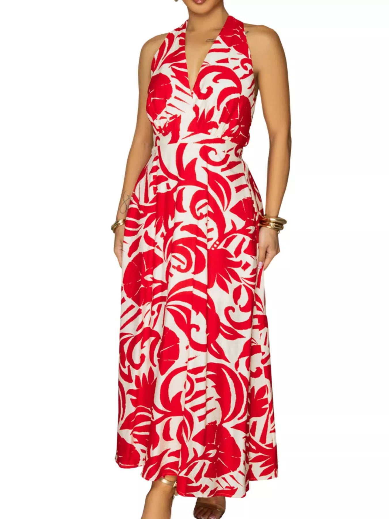 Backless Printed Sleeveless Maxi Dress