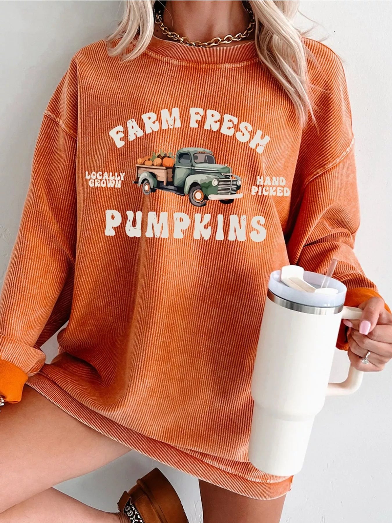 Corded Ribbed Farm Fresh Pumpkins Graphic Sweatshirt