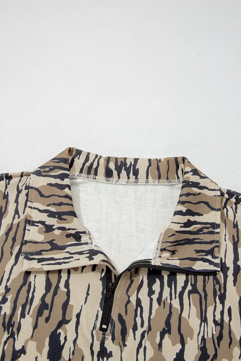 Camouflage Zipper Collar Front Pocket Sweatshirt