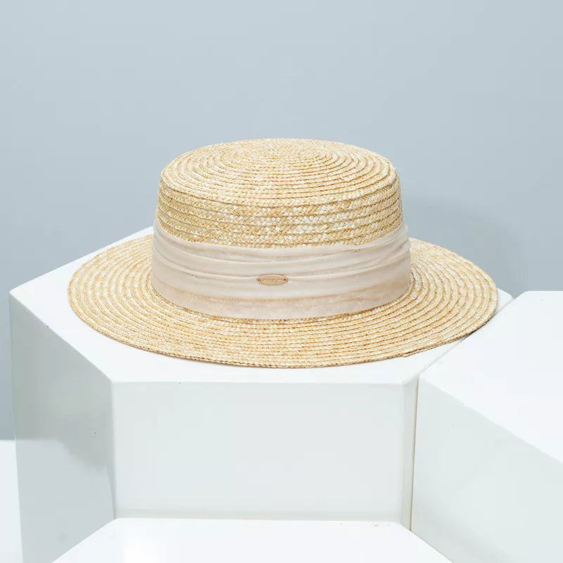 Straw Boater Hat with Ribbon Accent
