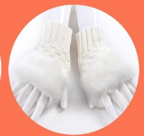 Women Rabbit Fur Fingerless Gloves - Autumn Winter Warmth For Cute Student Style