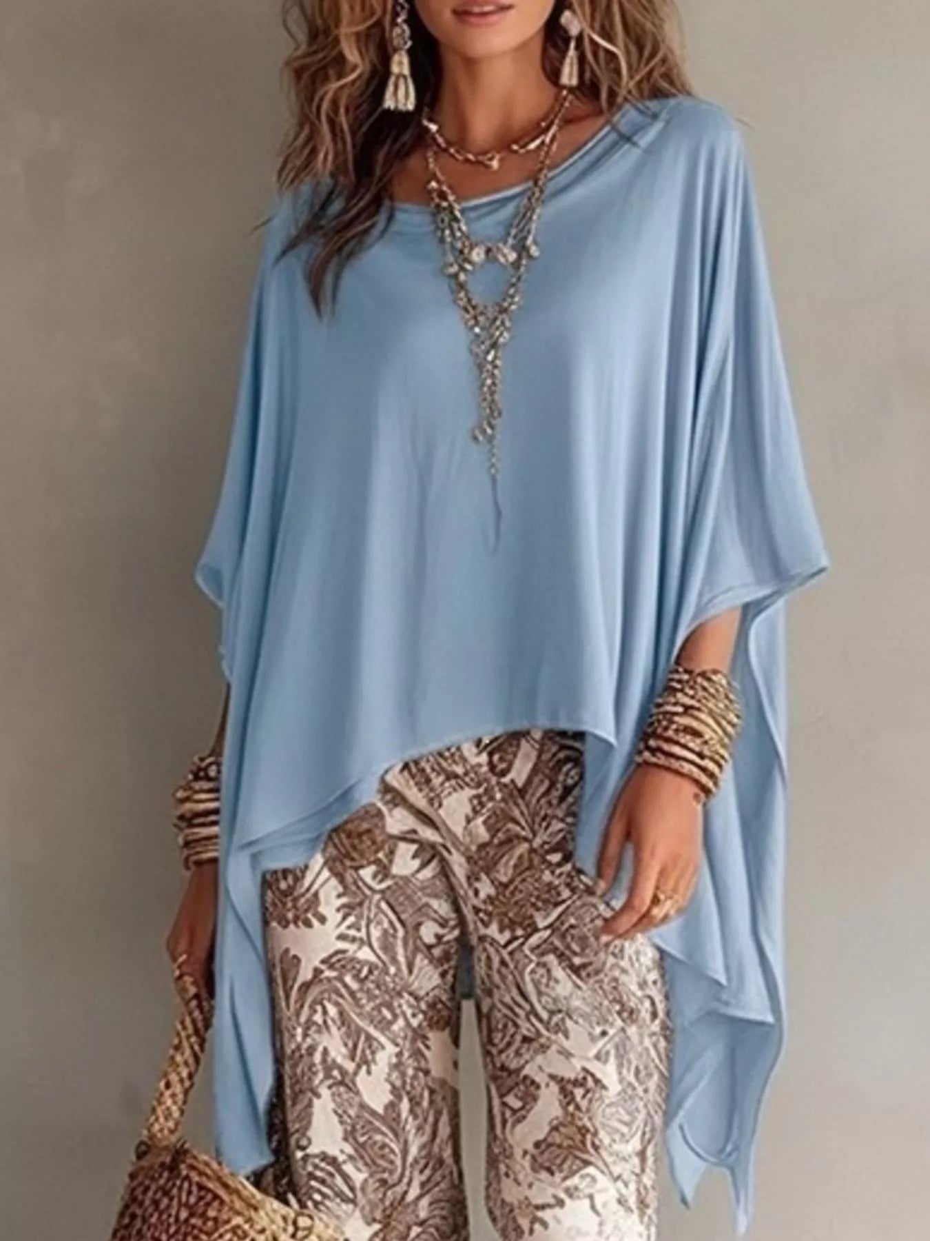 Full Size Oversized Batwing Sleeve Flowy Top Plus Size