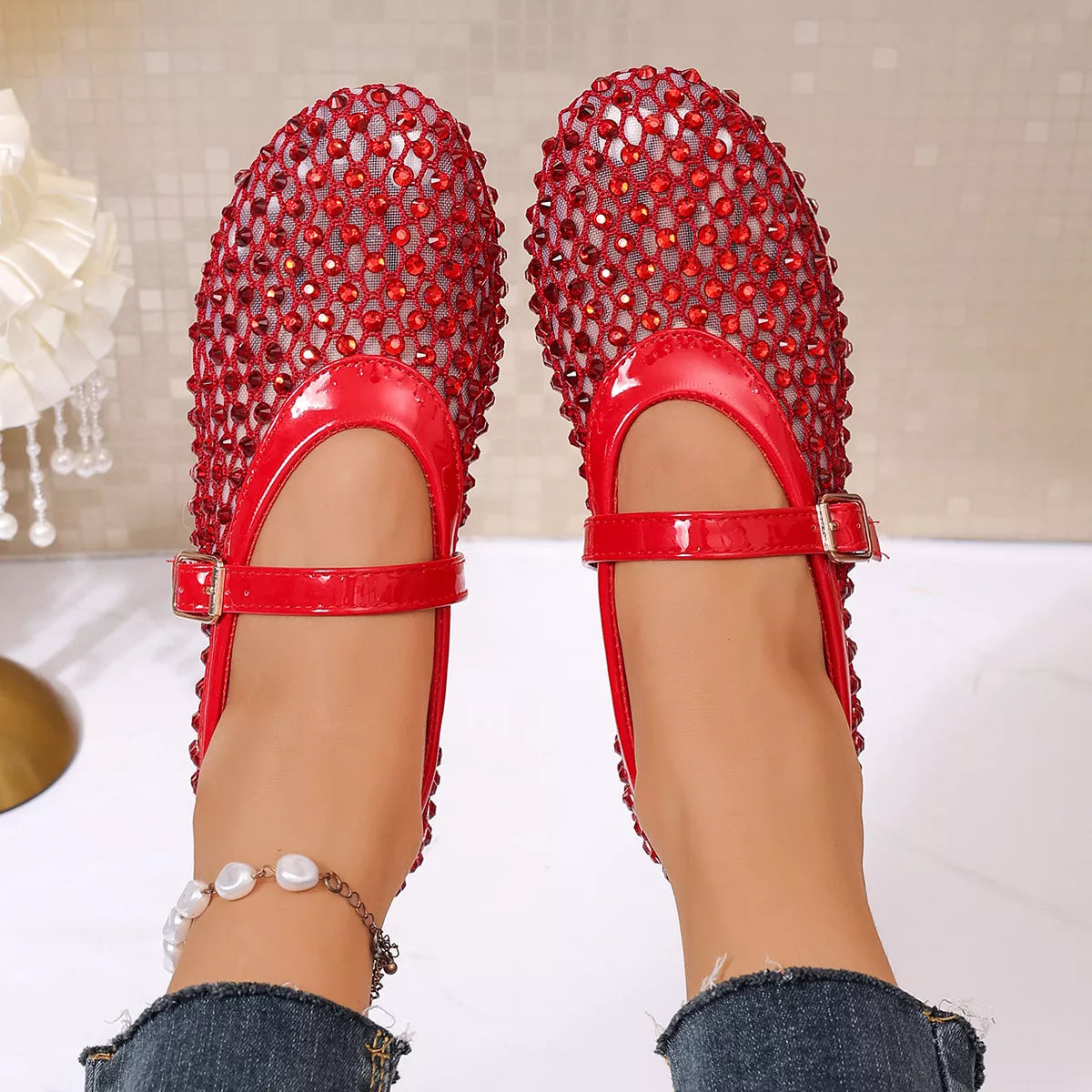 Sparkling Mesh Mary Jane Sneakers