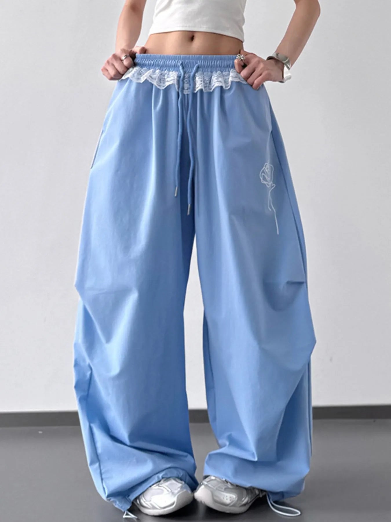 Drawstring Lace Detail Wide Leg Pants