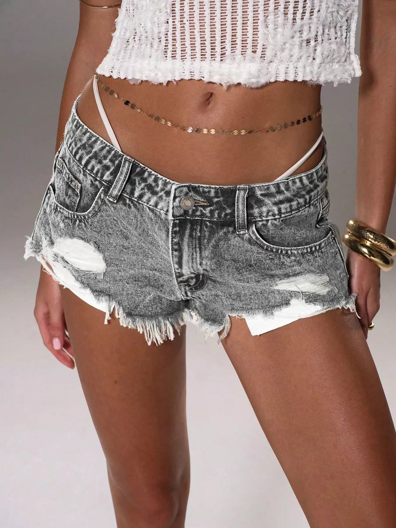 Distressed Acid Wash Denim Shorts