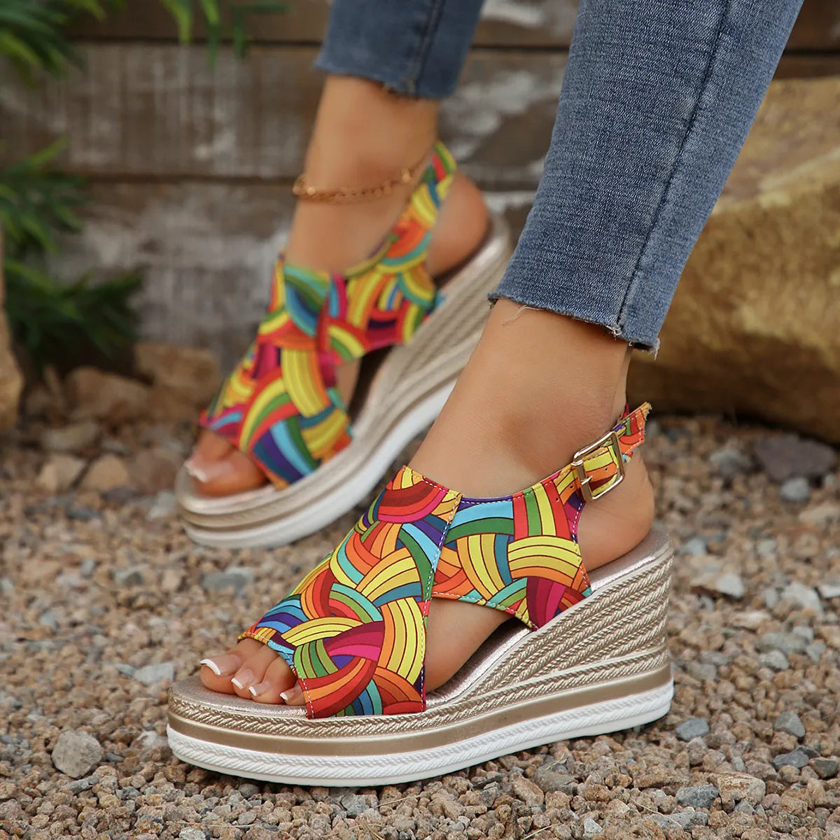 Colorful Espadrille Wedge Sandals