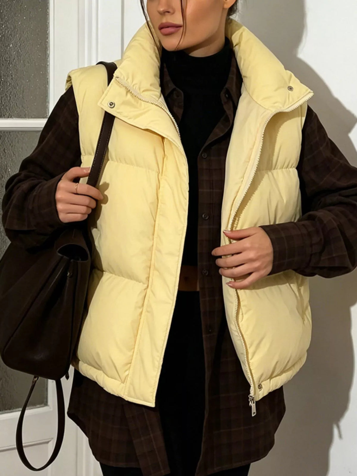 Snap-Button Placket Quilted Puffer Vest Coat