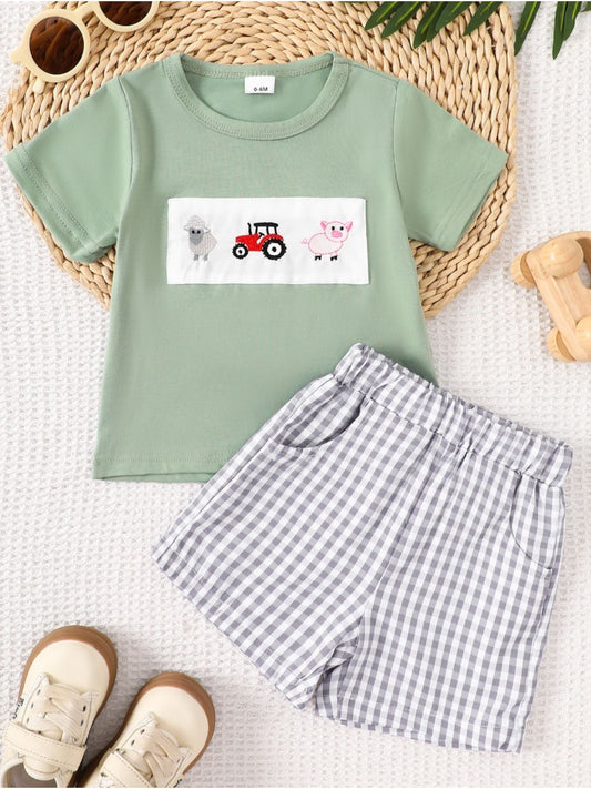 Children's Animal Embroidered Tee and Shorts Set