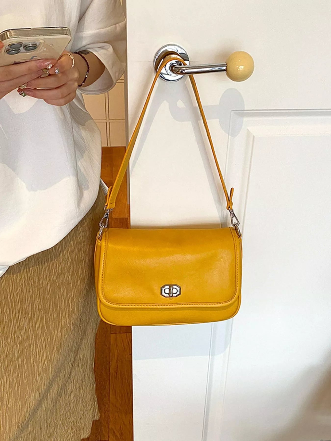 Twist Lock Flap Shoulder Bag
