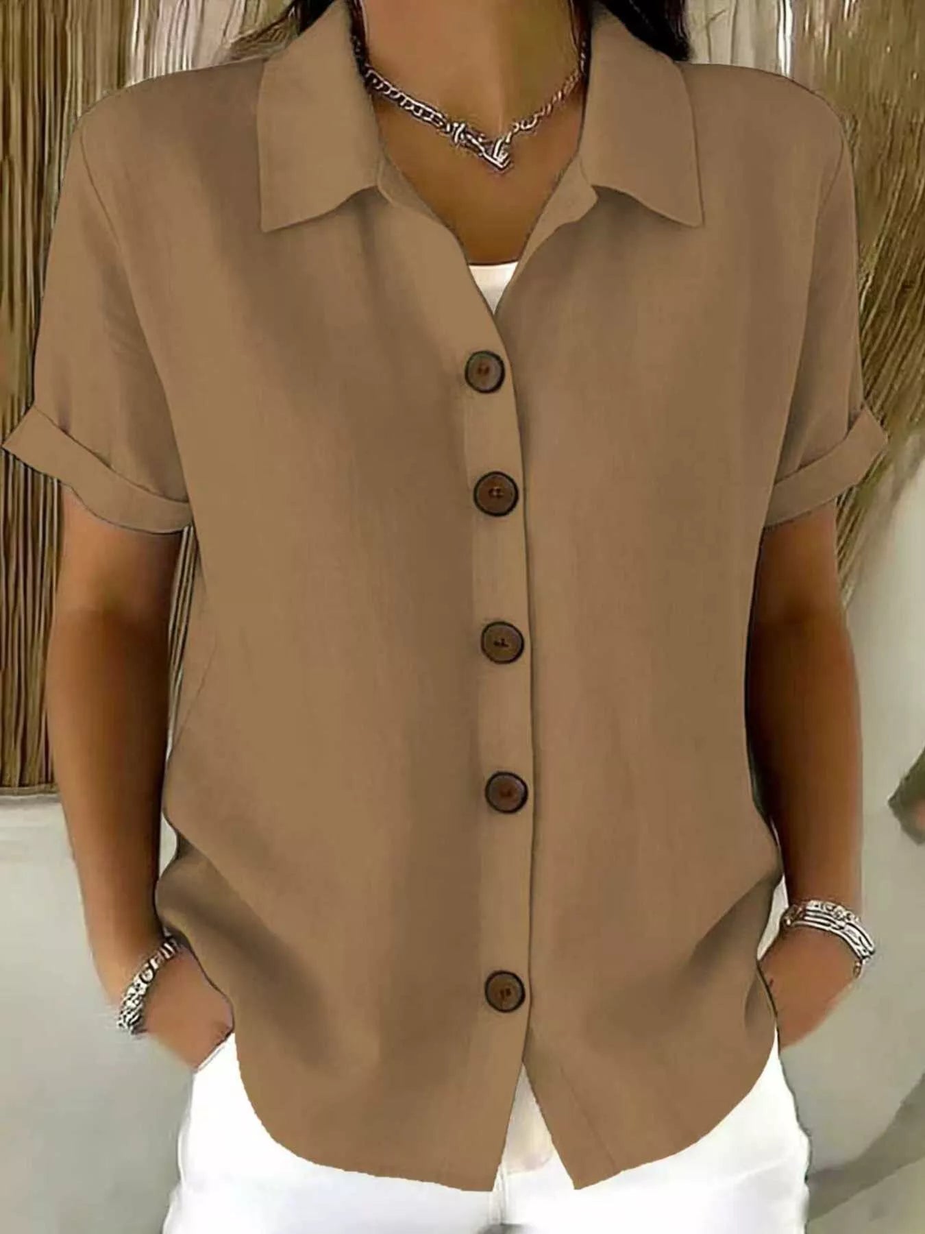 Full Size Button Up Short Sleeve Shirt Plus Size