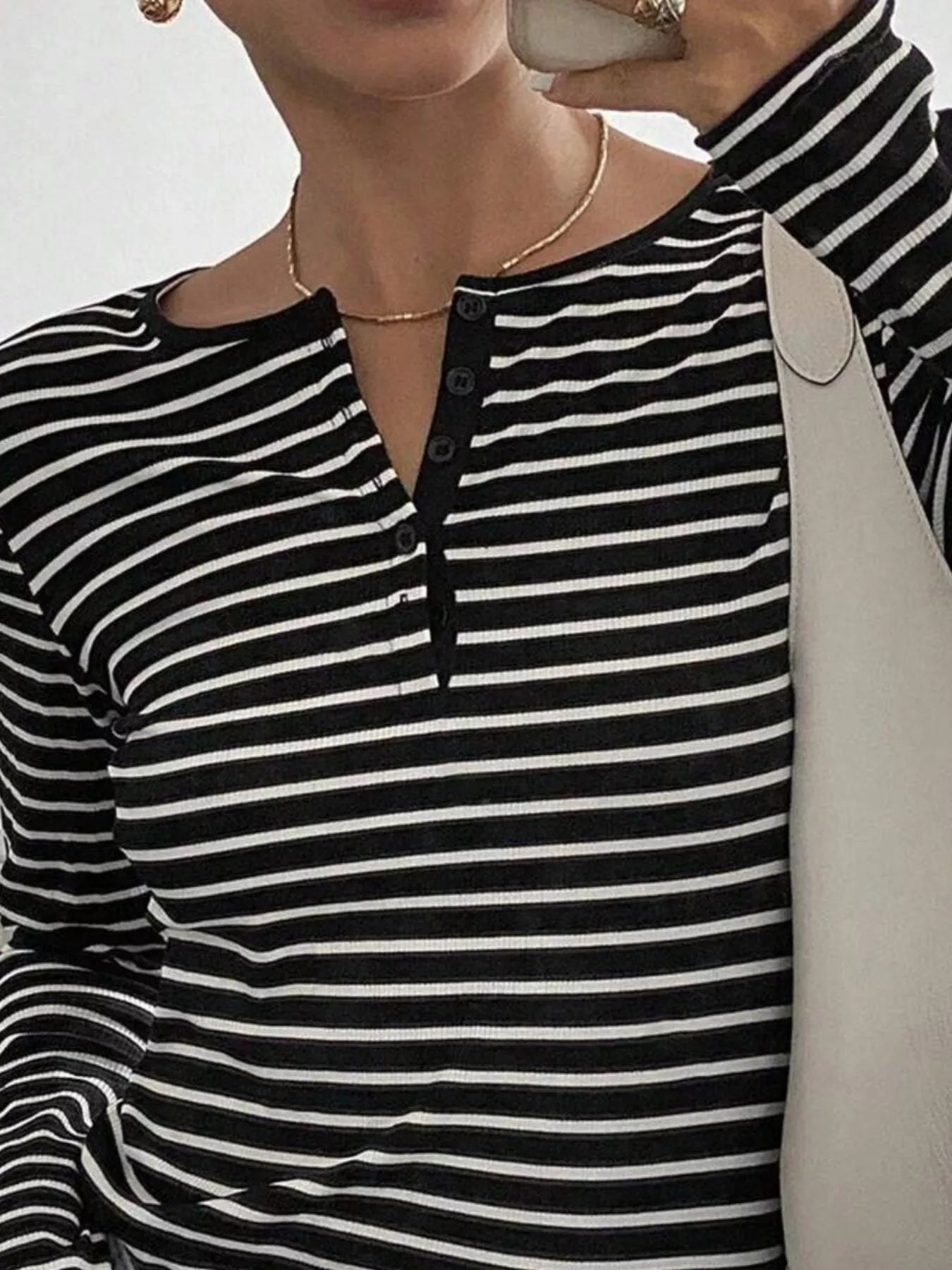 Long Sleeve Striped Henley T-Shirt