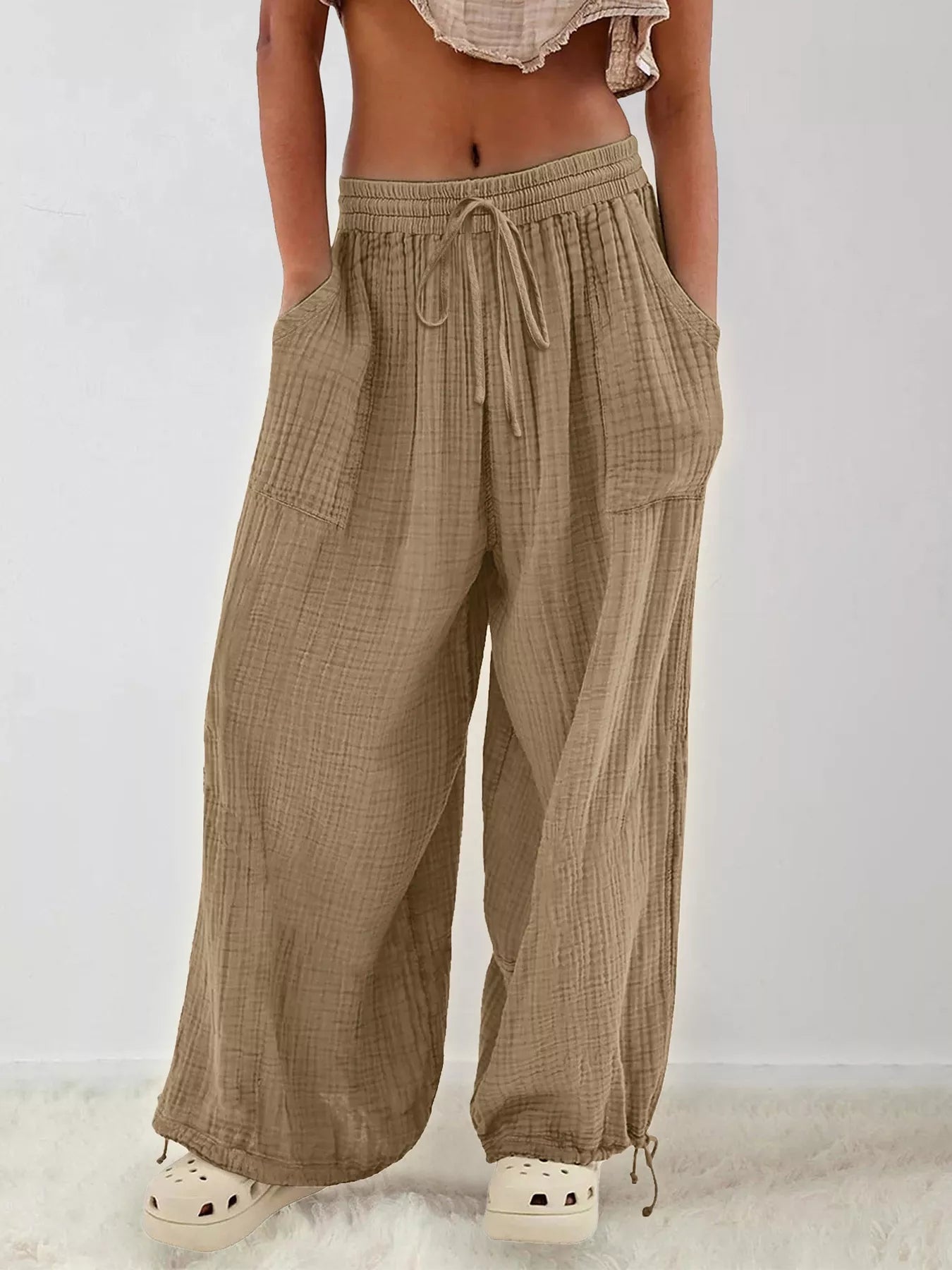 Loose Fit Gauze Drawstring Pants